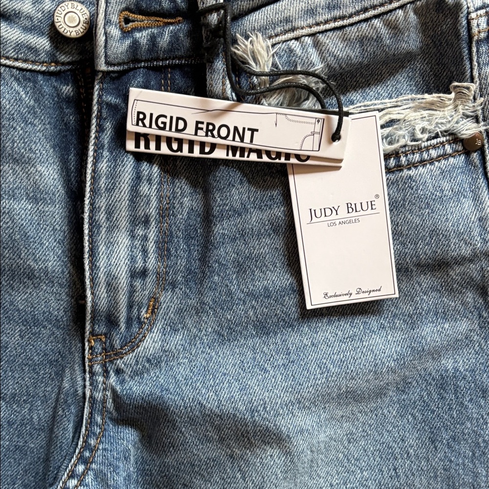 Judy Blue Distressed Straight Leg Jeans - Light Blue Rigid front - Picture 4 of 13